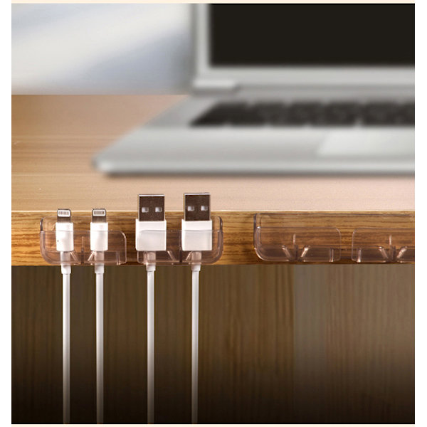 Desktop Cable Organizer Clip Kabelopbevaring USB-kabelopruller Transparent Transparent
