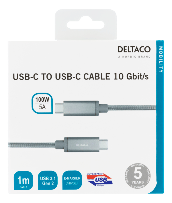 USBC SuperSpeed cable 1m braided USB 3.2 Gen2 10Gbps 100W