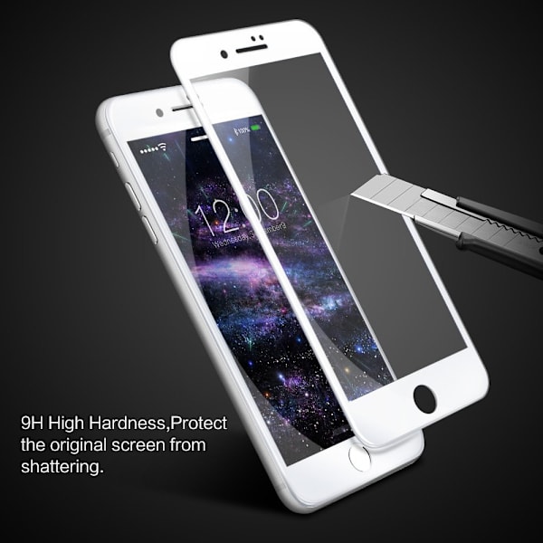 iPhone 8 Plus koko ruudun peittävä 3D-näytönsuoja karkaistua lasia - Valkoinen