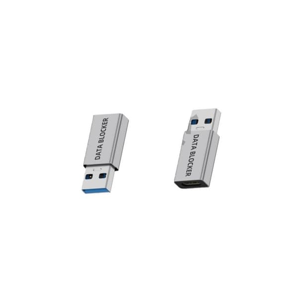 USB-C Hane till USB-A Hona Datablocker Adapter (Silver, 2-pack) - Säker Laddning