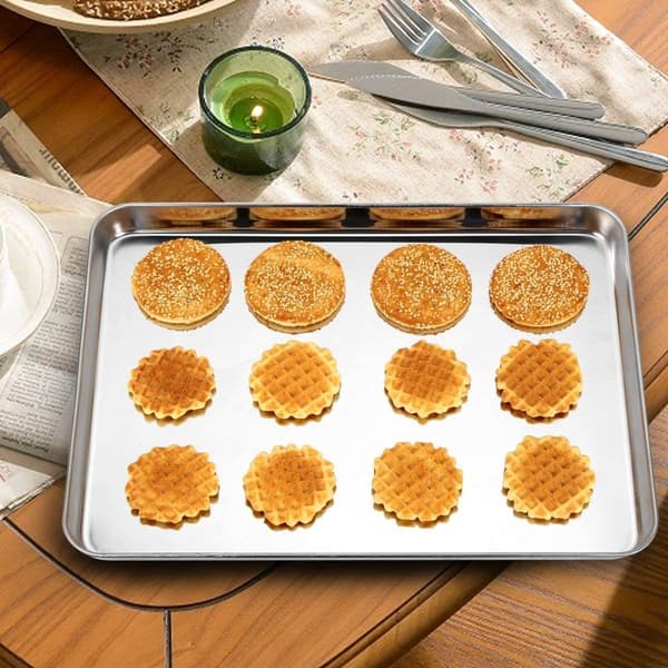 304 Rektangulär Bakplåt i Rostfritt Stål - Platt Botten Bakplåt för Ugn, Bröd, Pizza S S