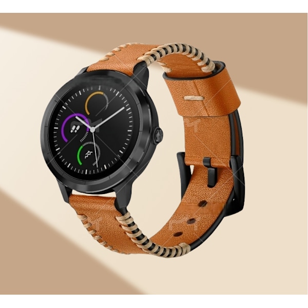 Premium-nahkainen kellon ranneke Garmin Vivoactive 3/HR (20 mm) Ruskea
