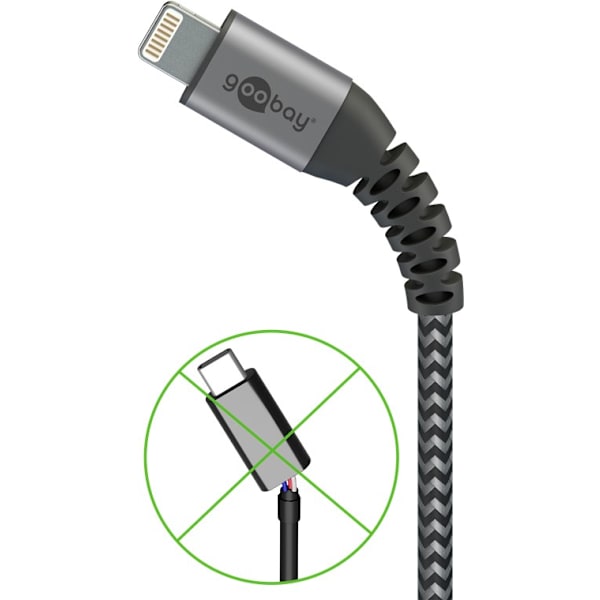 Lightning-USB-A textilkabel med metallkontakter, 2 m