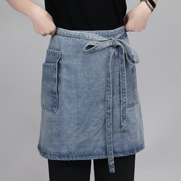 Denim halvt förkläde - kort midjeförkläde för baristor, bagare och konstnärer, fläckresistent och lättskött Blue Blue