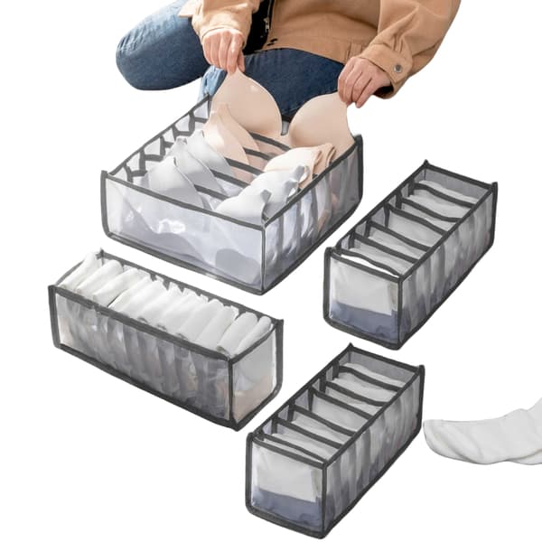 Vikbar Klädlåda Organizer för Underkläder BH Strumpor 4-Pack Gray Gray