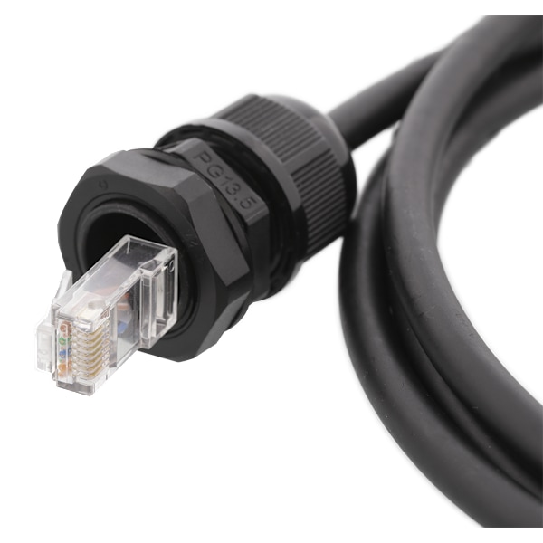 S/FTP Cat6a patch cable, 1m, IP68, PG13.5, black