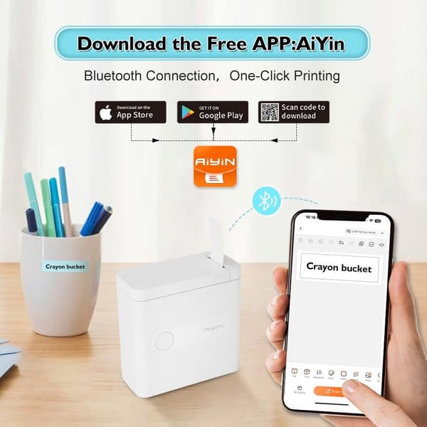 Bærbar Bluetooth Label Printer - Mini Trådløs Termisk Label Maker, 203dpi, Kompatibel med Smartphones og Tablets