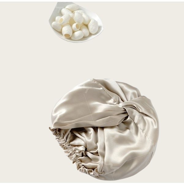 100% silke sovehætte til kvinder, dobbeltlags silke sovehætte Beige Beige