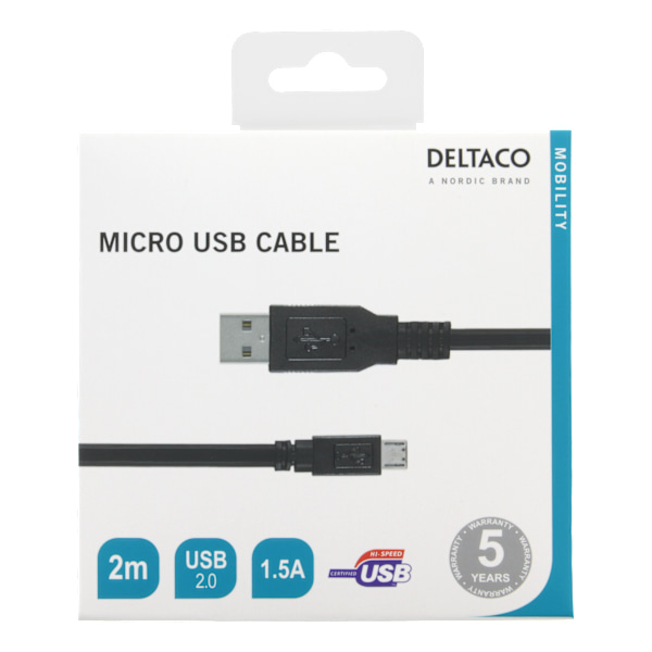 USB 2.0 cable Type A ma - Type Micro B ma, 5-pin, 2m, black