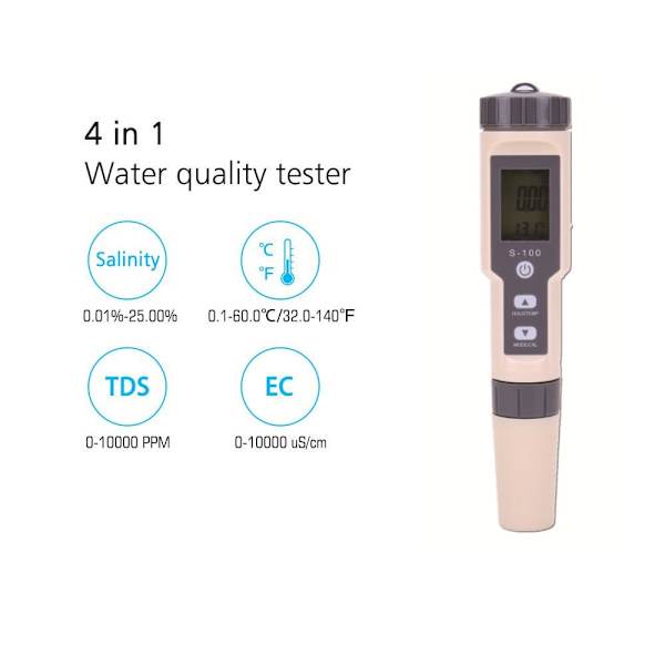 INF 4-in-1 Digitaalinen vesimittari suolapitoisuudelle, TDS:lle, EC:lle, lämpötilalle