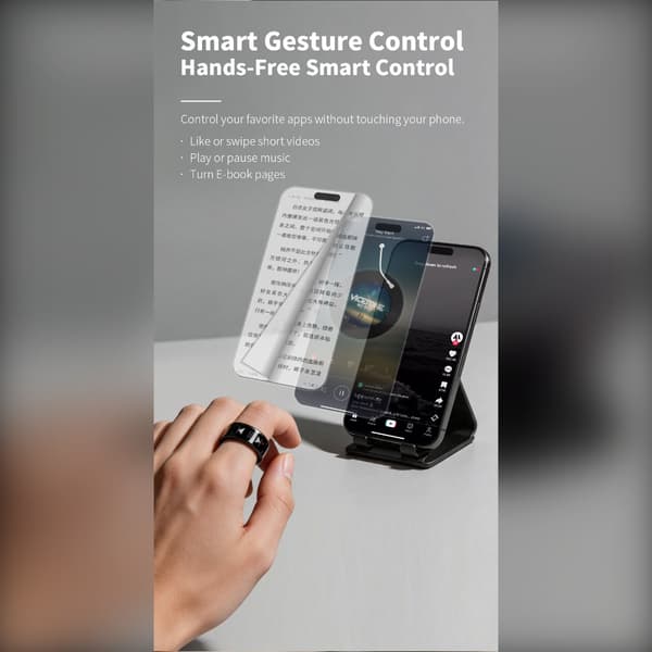 Smart-ring med Bluetooth 5.2, gestusstyring og opladningsetui til hverdagsbrug, sport og livsstilsfunktioner Silver 9 Silver 9