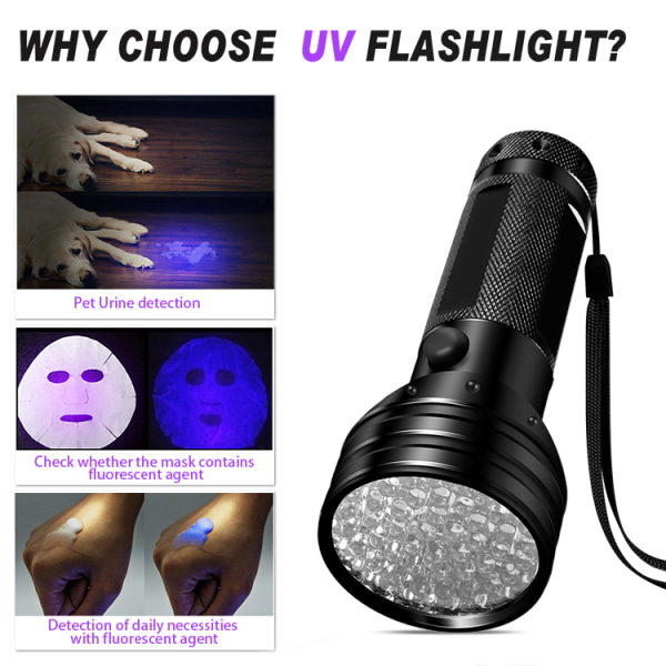 INF UV-ficklampa med 51 LED-pärlor 395 nm vattentätt