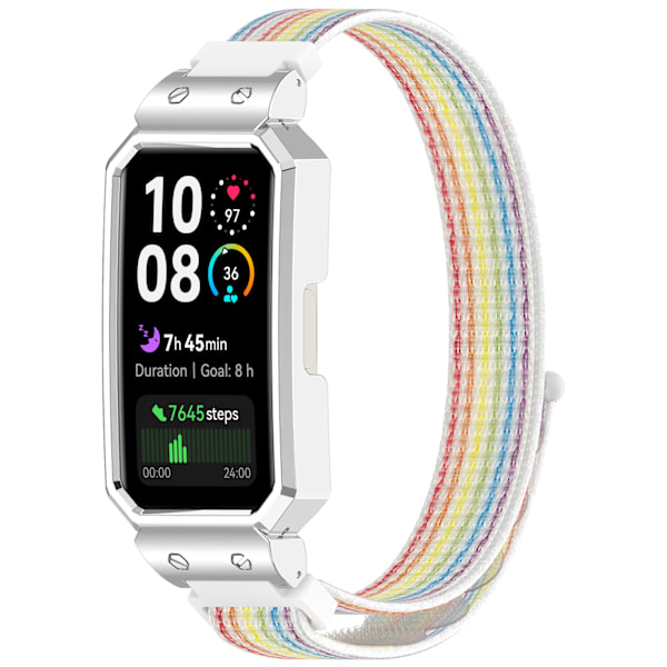 Snyggt vävt nylonband med silverram för Huawei Band Flerfärgad