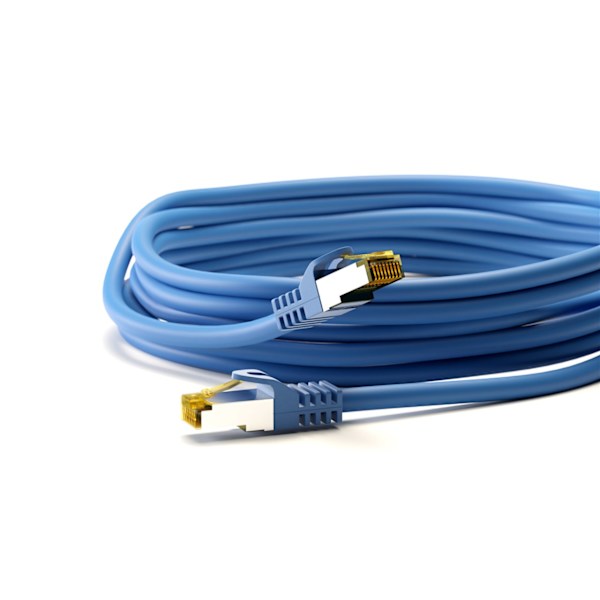 RJ45 patchkabel S/FTP (PiMF), 500 MHz, med CAT 7 råkabel, blå, 1,5 m