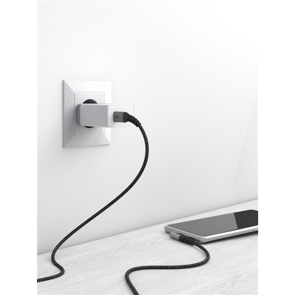 USB-C™ till USB-C™ textilkabel med metallkontakter (rymdgrå/silver), 90°, m