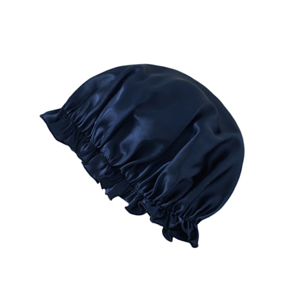 100 % Mulberry Silk Sleep Cap för kvinnor, mjuk nattsömnhatt Marinblå L