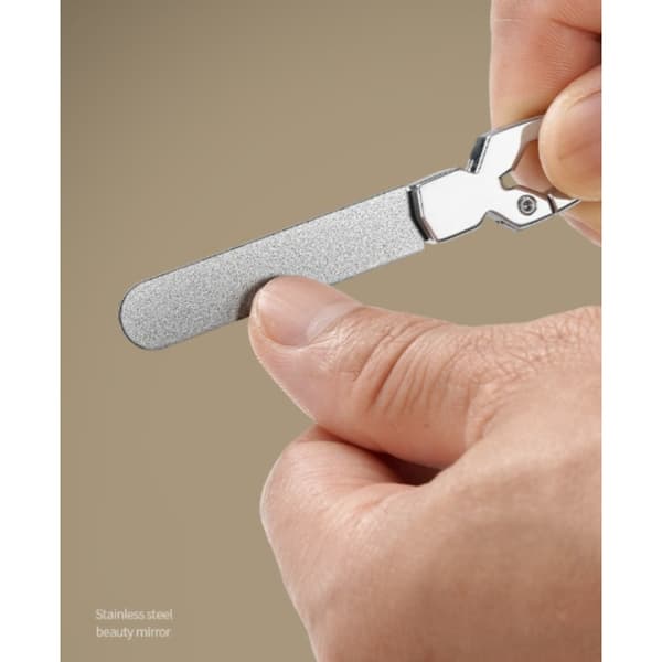 Nagelfil i rostfritt stål - dubbel-sidig för tjocka naglar, resevänlig ringloop, 1mm slipyta, inkluderar 2 läderfodral, 2-pack Titanium Titanium
