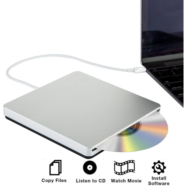 Ekstern CD- og DVD-afspiller optisk drev USB-C Silver e609 | Fyndiq