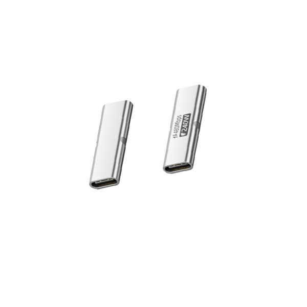 Type-C hun-til-hun adapter 2-pack til opladning og data, dobbeltsidet reversible stik til laptops og skærme, aluminium, 240W 20Gbps 8K Silver Silver