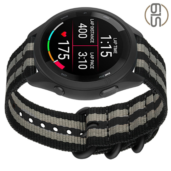 Klockarmband i Nylon för Garmin Forerunner 965/955/945/935/255/265 Svart+grå 22 mm