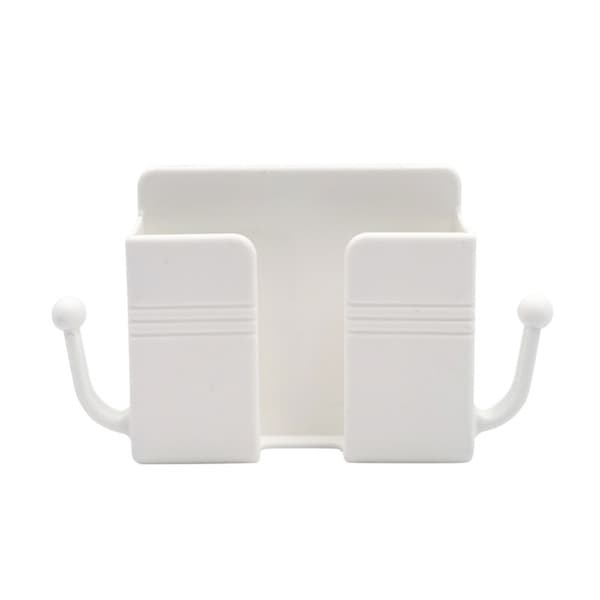 Väggmonterad mobilhållare och förvaringsbox, 4-pack i ABS med borrfri montering och laddningsplats White White