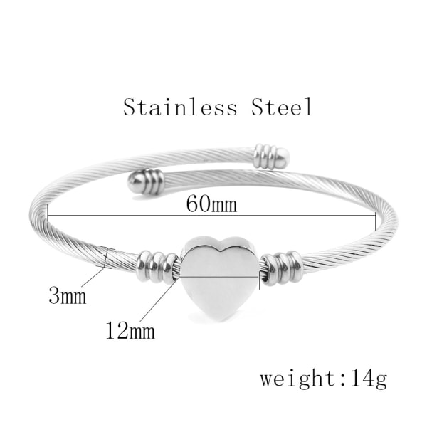 Rostfritt ståltråd Flätat hjärtformat armband Silver Silver