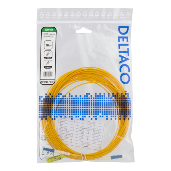 deltaco OS2 Fiber cable, LC – LC, simplex, singlemode, UPC, 10m