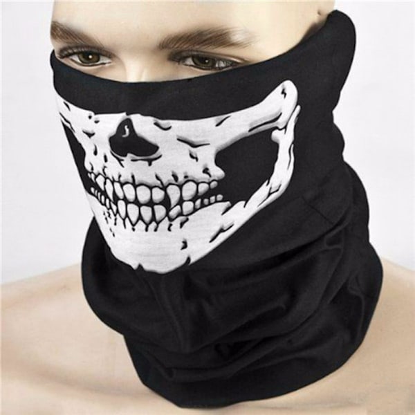 Multifunktionell halsvärmare - Svart mask med tryck