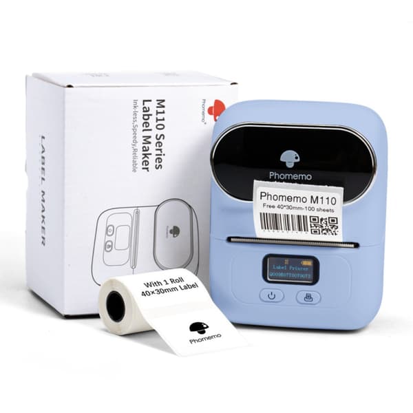Bärbar Bluetooth-termisk etikettskrivare för streckkoder, pris- och smyckesetiketter - 203dpi, 20-50mm, 1200mAh, kompatibel med iOS Android Windows Ma Blue
