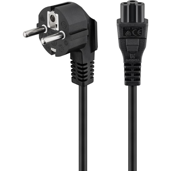 Kabel för nätanslutning (jordkontakt) vinklad, 3 m, svart