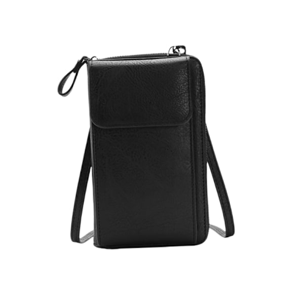 Crossbody-telefonväska för kvinnor, multifunktionsaxelväska i PU-läder Svart
