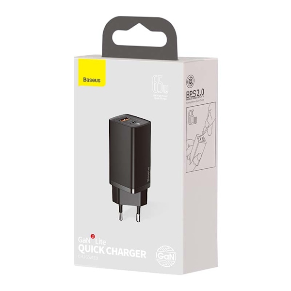 Snabbreseladdare Baseus GaN2 Lite USB+C 65W EU (svart)