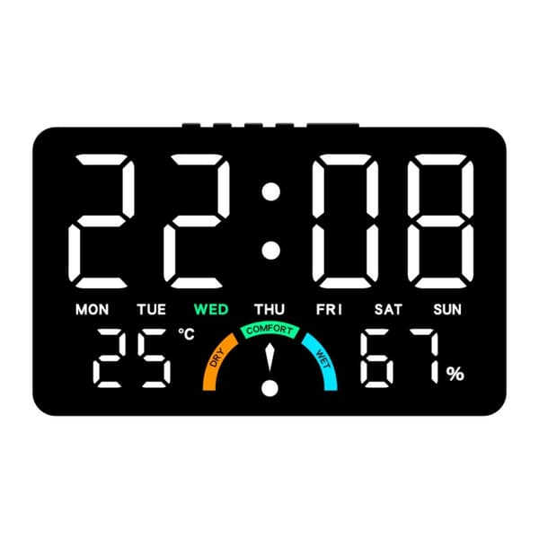 LED digital klocka med temperatur och luftfuktighet, väckarklocka, kalender samt skrivbords- och väggmontering Black&White Black&White
