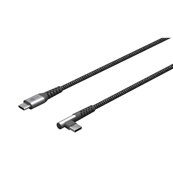 USB-C™ till USB-C™ textilkabel med metallkontakter (rymdgrå/silver), 90°, m