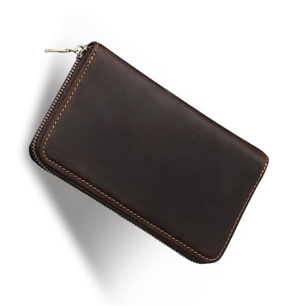 Premium Læder Lynlås Pen Etui - Kaffebrun Organizer