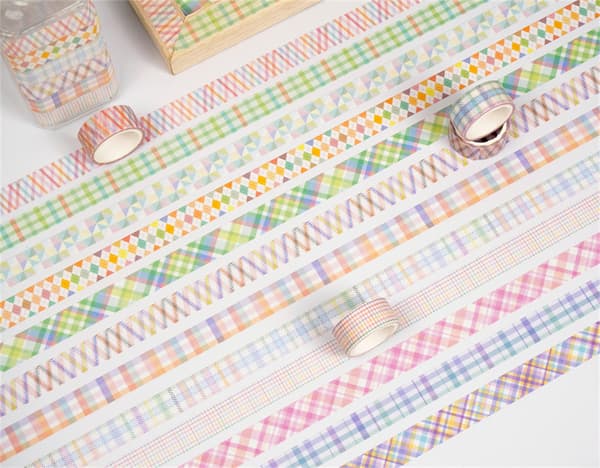 Randig rutig washitejp set 12 rullar Multicolor1 Multicolor1