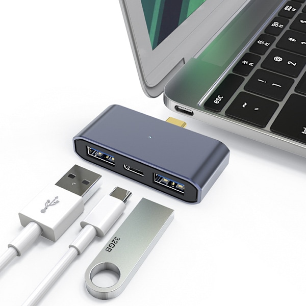 Guldpläterad USB-C till 2 x USB + Laddningsadapter