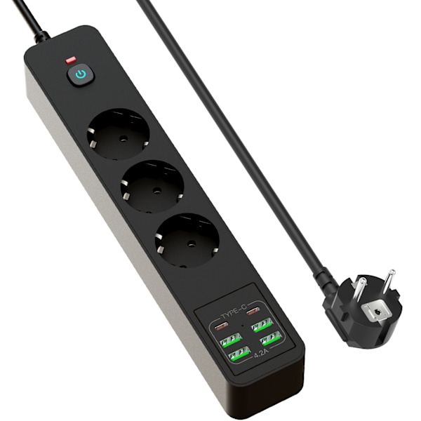 BKL-03 EU Power Strip 6 USB-portilla Musta