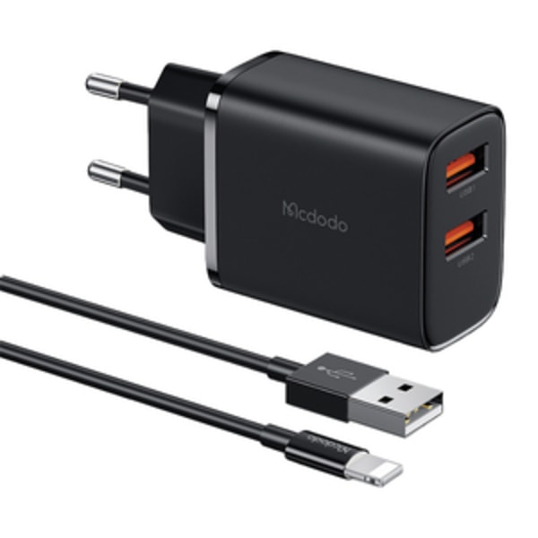 Mcdodo CH-5071 USB-A*2, 12W nätverksladdare + USB-A till lightning-kabel (svart)