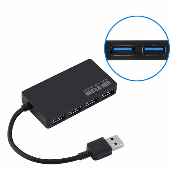 USB 3.0 hub med 4 portar Svart