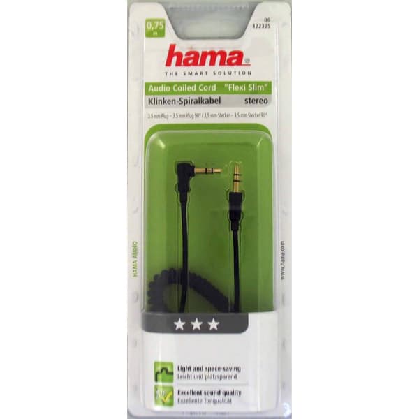 HAMA Jack Kabel 3,5mm-3,5mm 0,75m Vinklet 90° TL
