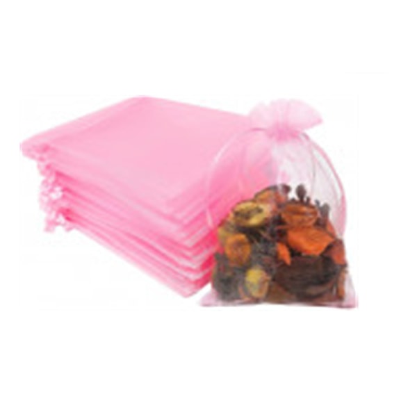 Elegante lyserøde organza-snøreposer med 50 pakker - til smykker og gaver (7x9 cm) Lyserød
