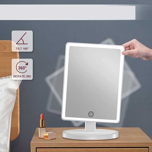 LED Makeup Spejl med Fire-Sided Lys - Batteri & USB Dual Power, Makeup Spejl til Daglig Brug White White