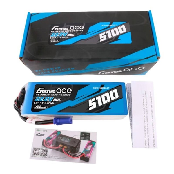 Gens ace G-Tech 5100mAh 80C 22,2V 6S1P Lipo-batteripaket med EC5-kontakt