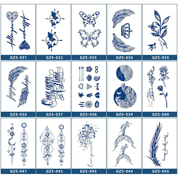 Blommig tillfällig tatuering - blå akvarelldesign