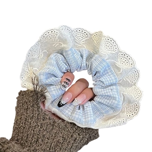 Lace Trim Scrunchie Sininen