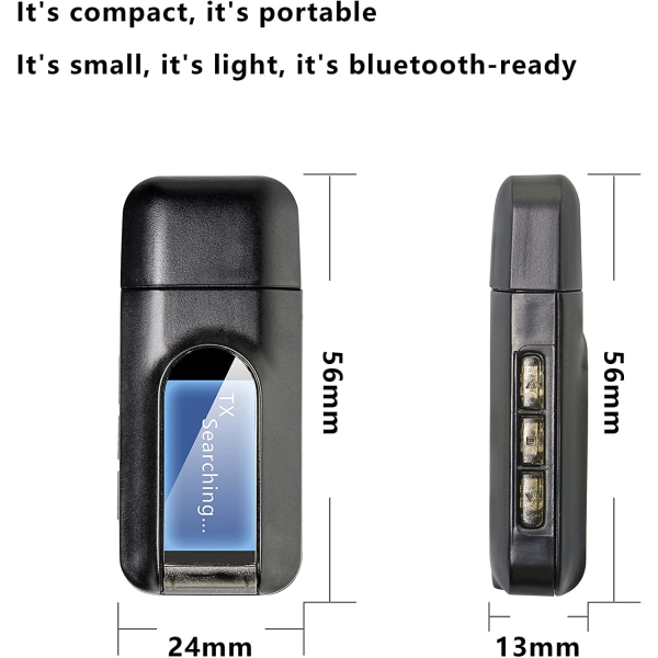 2-i-1 Bluetooth ljudsändare/mottagare Bluetooth-adapter 5.0 Svart
