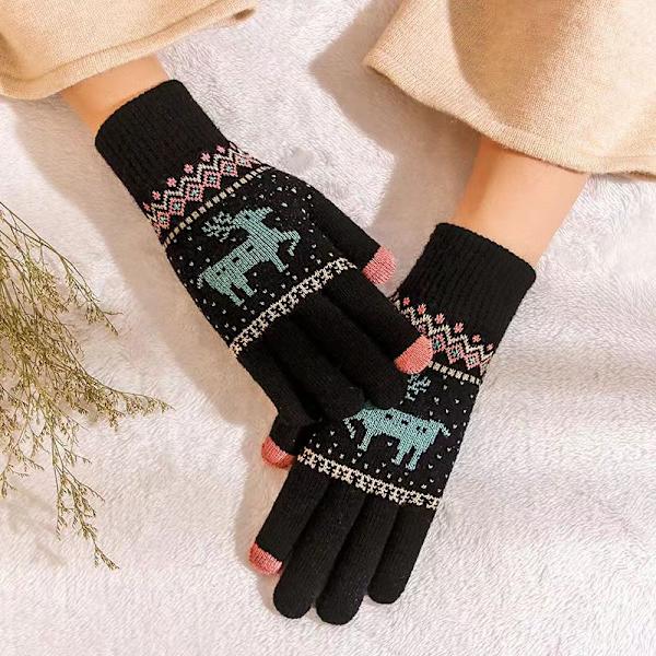 Stickade Handskar - Dubbelfodrade med Polarfleece Svart