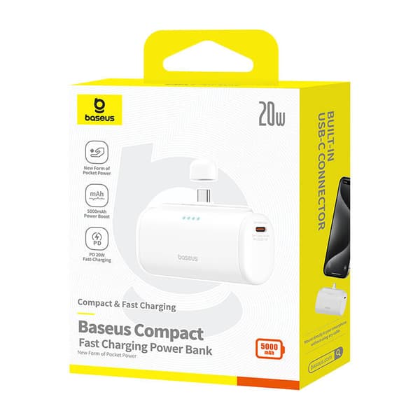 Powerbank Baseus Compact 5000mAh, 20W, USB-C (kaksi kertaa)