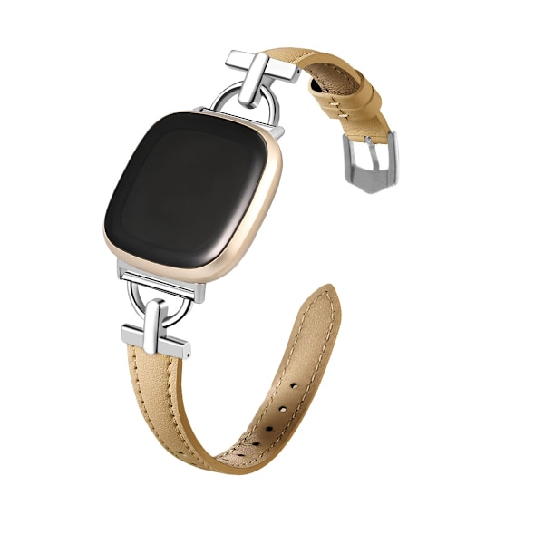 Rem i ægte læder til Fitbit Versa 3/4/Sense - Khaki